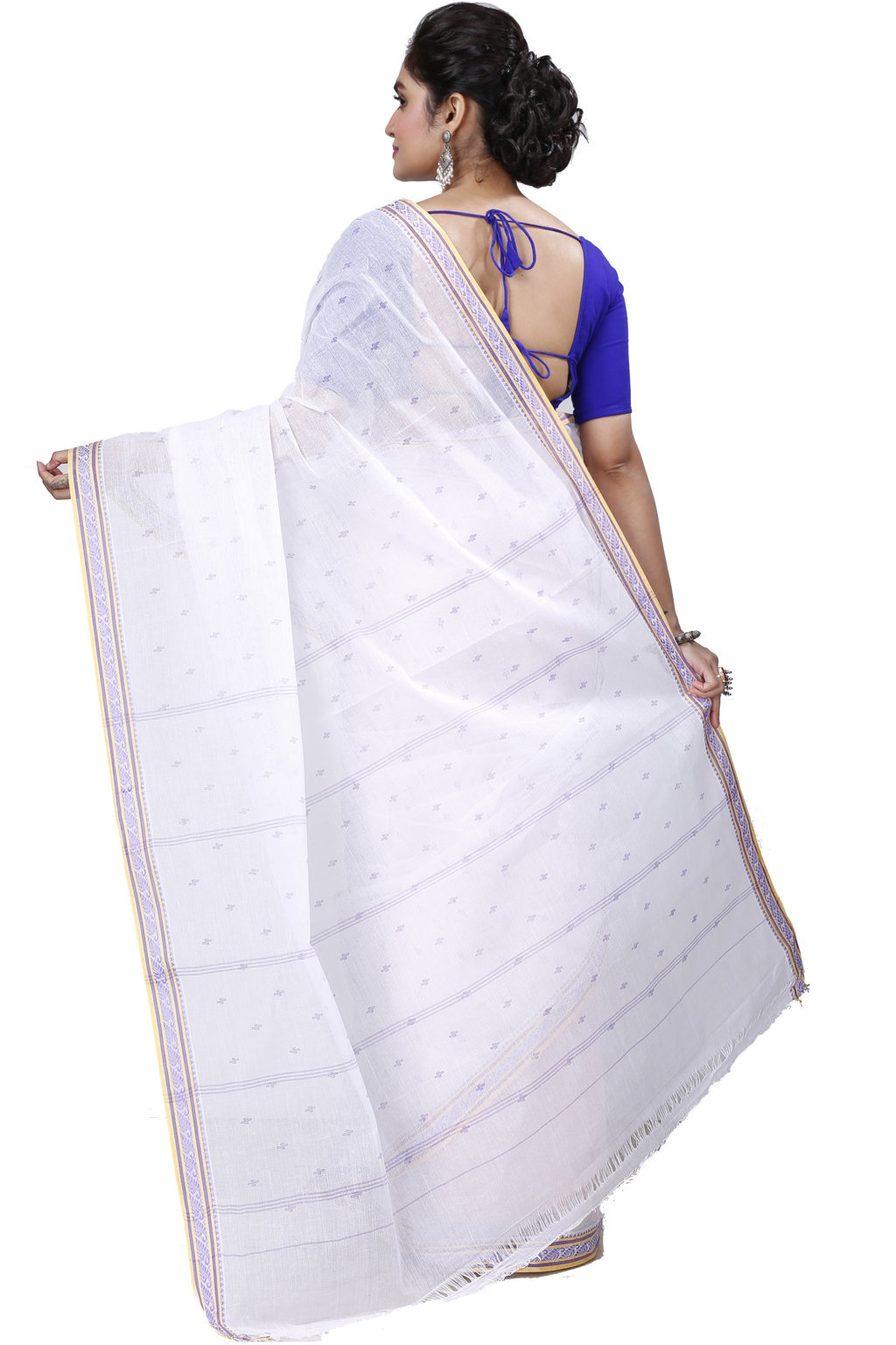 White Brown Pure Cotton Regina Tant Saree (986)